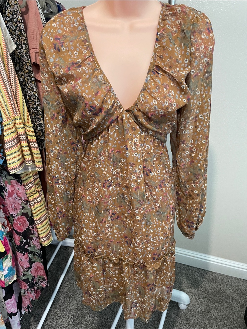 Gilli Pink and Rust Floral Ruffle Dress - Picture 4 of 6